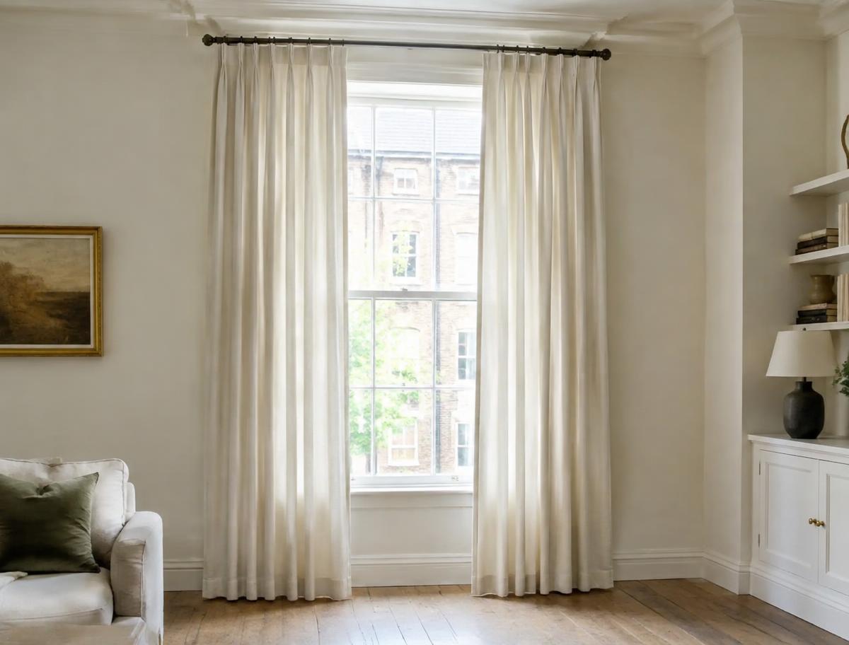 Freshly cleaned linen curtains at a sash window